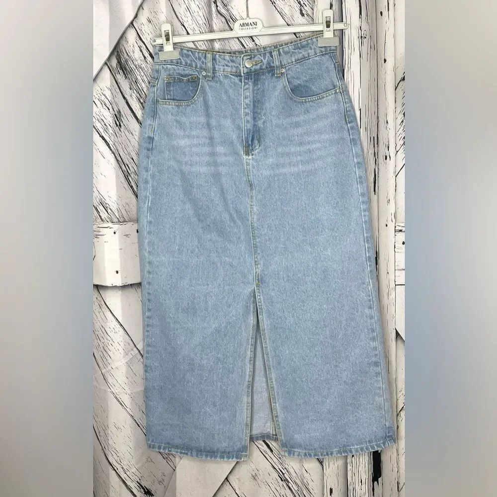 SHEIN Light Blue Denim Maxi Skirt M